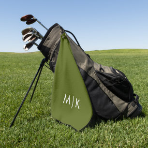 Olive Green Elegant Modern Monogram Golf Towel
