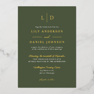 Olive Green Elegant Monogram QR Code Wedding Gold