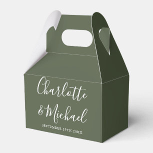 Olive Green Elegant Signature Script Wedding Favor Box