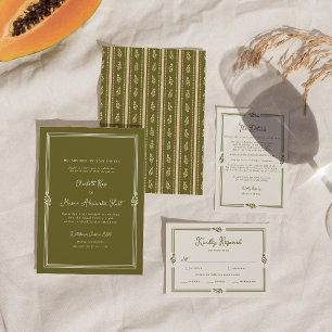 Olive Green Elegant Wedding Details Card
