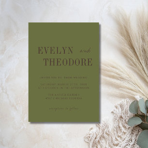 Olive Green & Espresso Minimalist Simple Wedding Invitation