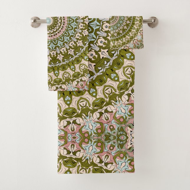 Olive Green et Pastel Mandala Motif (En situation)