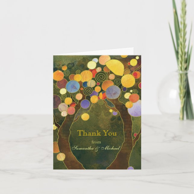 Olive Green Fall Love Trees Wedding Thank You (Front)