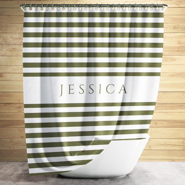 Olive Green Farmhouse Striped Pattern (Elegant Olive Green Striped Pattern Shower Curtain)