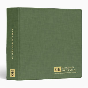 Olive Green Faux Linen Texture Custom Monogram Binder