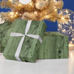 Olive Green Faux Wood Wrapping Paper