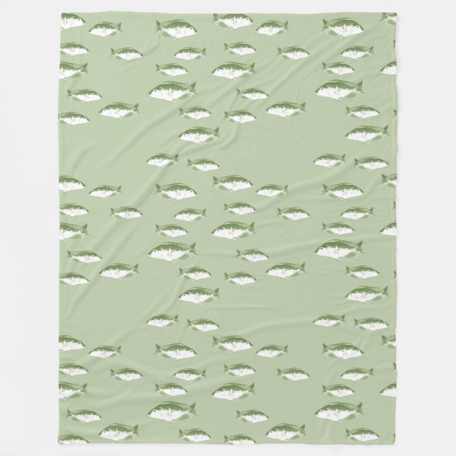 Olive green fish fleece blanket (Front)