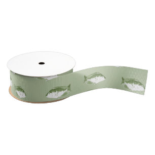 Olive green fish grosgrain ribbon