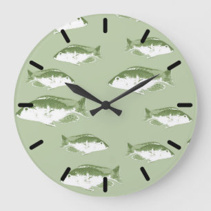 Olive green fish large clock