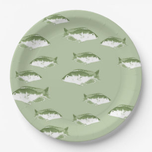 Olive green fish paper plate