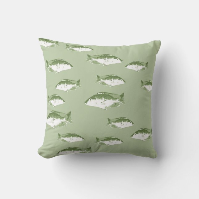 Olive green fish throw pillow (Front)