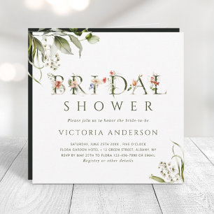 Olive Green Floral Botanical Letter Bridal Shower Invitation