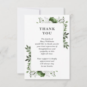 Olive Green Floral Celebration Of Life Funeral Thank You Card