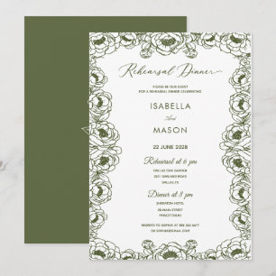 OLIVE GREEN FLORAL classic simple REHEARSAL Invitation
