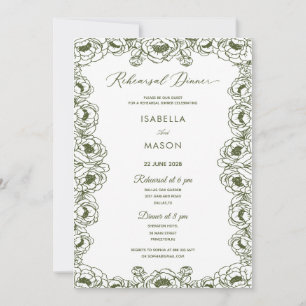 OLIVE GREEN FLORAL GARDEN REHEARSAL WEDDING INVITE