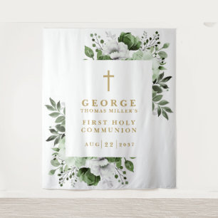 Olive Green Floral Holy Communion Photo Backdrop Tapestry