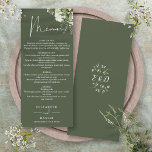 Olive Green Floral Monogram Wedding Dinner Menu<br><div class="desc">This elegant olive green floral botanical greenery leaves wedding menu can be personalized with your information in chic typography with your monogram initials on the reverse. Designed by Thisisnotme©</div>