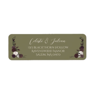Olive Green Floral Skull Gothic Return Address