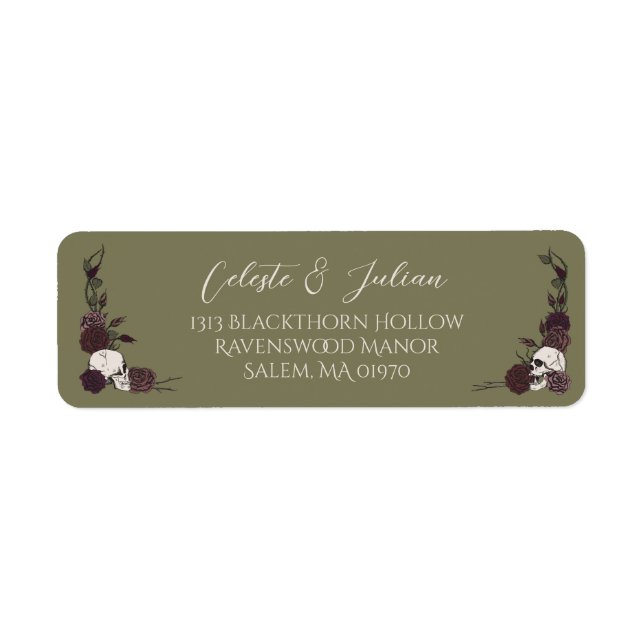 Olive Green Floral Skull Gothic Return Address (Front)
