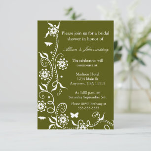 Olive Green Floral Swirl Bridal Shower Invitation