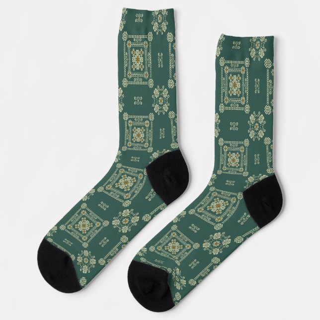 Olive Green Floral Tatreez Henna Thobe Dress Socks (Left)