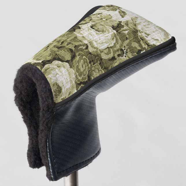 Olive Green Floral Toile No.4 Golf Head Cover (3/4 Front)