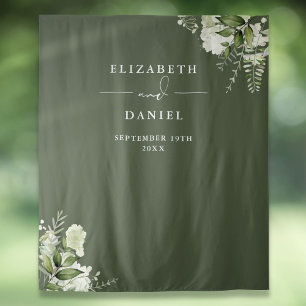 Olive Green Floral Wedding Photo Booth Backdrop Tapestry
