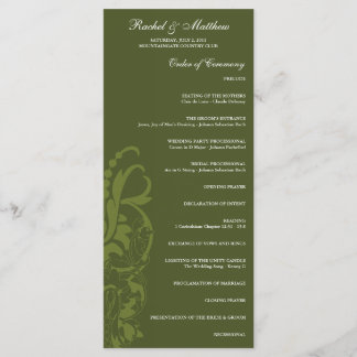 Olive Green Floral Wedding Program
