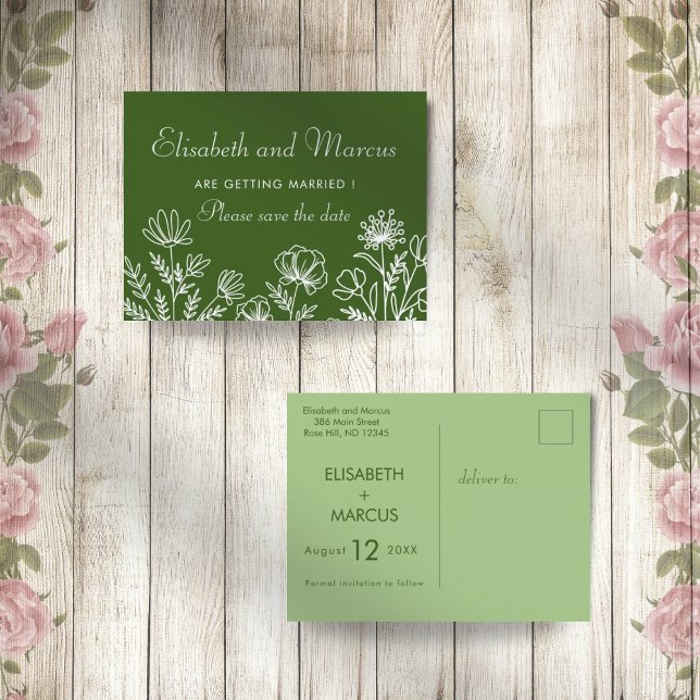 Olive green floral wedding save the date card  (Creator Uploaded)