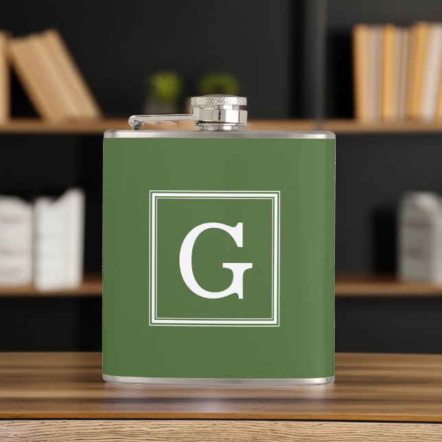 Olive Green Framed Monogram Hip Flask (Creator Uploaded)