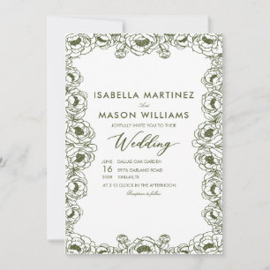OLIVE GREEN FRENCH FLORAL GARDEN WEDDING INVITE