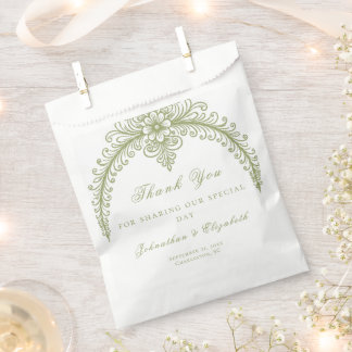 Olive Green French Flourish Arch Wedding Favour Bag