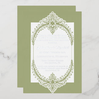 Olive Green French Flourish Frame Wedding