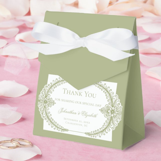 Olive Green French Flourish Frame Wedding Favor Box (Wedding)