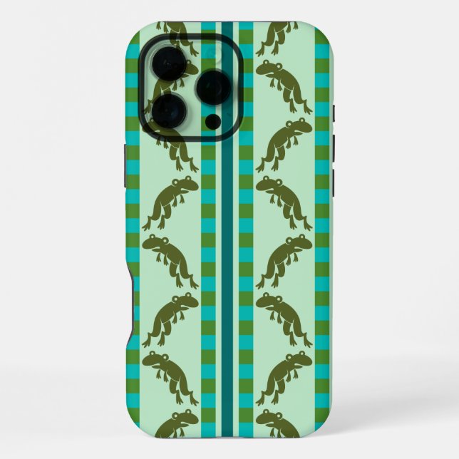 Olive Green Frog Pattern with Chequerboard Stripes iPhone Case (Back)