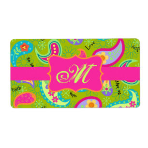 Olive Green Fuchsia Pink Modern Paisley Monogram
