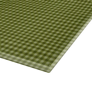Olive Green Gingham-15x11 GLASS CUTTING BOARD