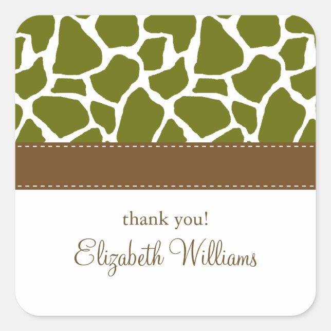 Olive Green Giraffe Pattern Square Sticker (Front)