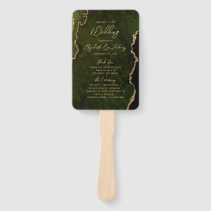 Olive Green Gold Agate Script Wedding Program Hand Fan