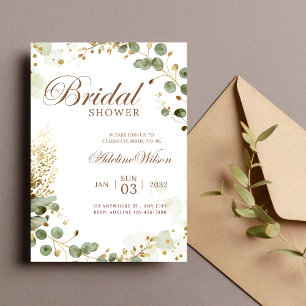Olive Green & Gold Botanical Bridal Shower Invitat Invitation