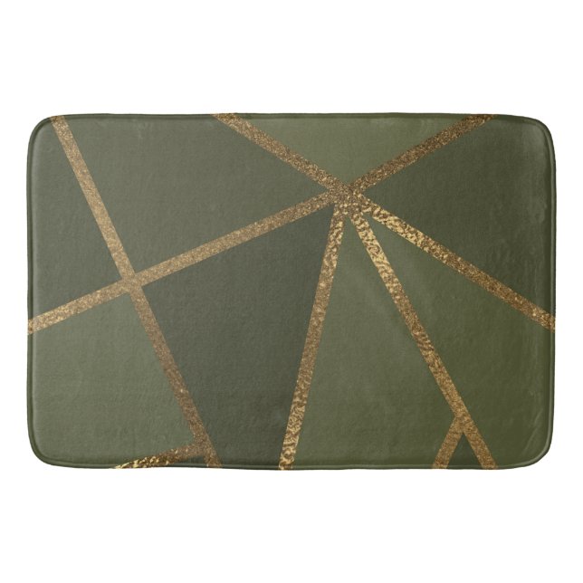 Olive Green Gold Bronze Geometric Glam Chic Bath Mat (Front)