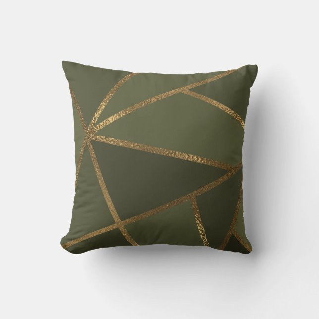 Olive Green Gold Bronze Geometric Glam Chic  Throw Pillow (Front)