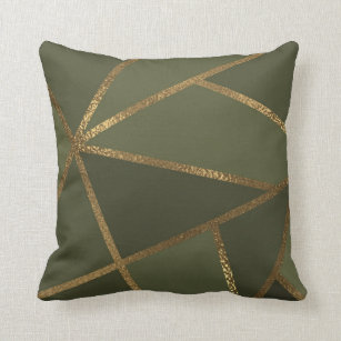 Olive Green Gold Bronze Geometric Glam Chic  Throw Pillow