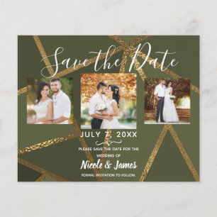 Olive Green Gold Bronze Geometric Modern Save Date