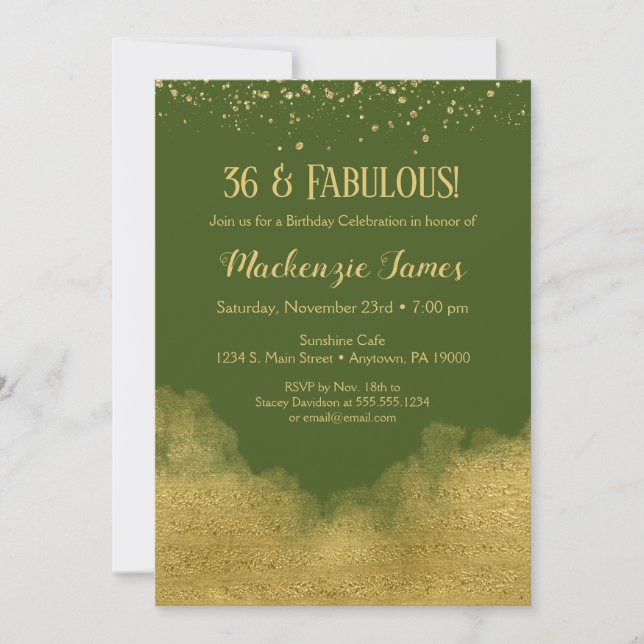 Olive Green Gold Confetti Invitation Anniversaire (Devant)