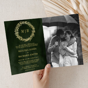 Olive Green Gold Leaf Branch QR Code Wedding Invitation