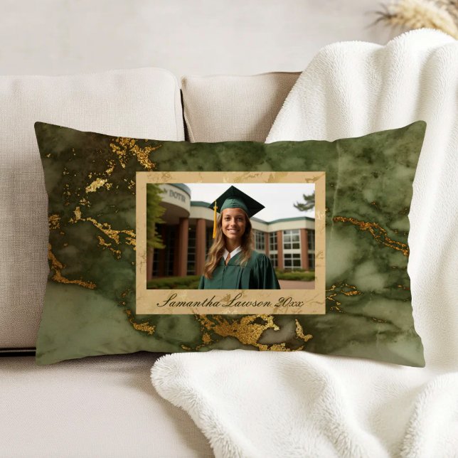 Olive Green Gold Marble Custom Graduation Photo Accent Pillow (Creator Uploaded)