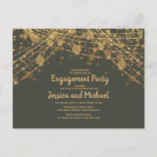 Olive Green Gold String Lights Engagement Party Postcard