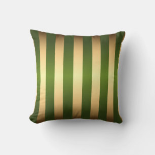 Olive Green Gold Stripes Pattern Throw Pillow