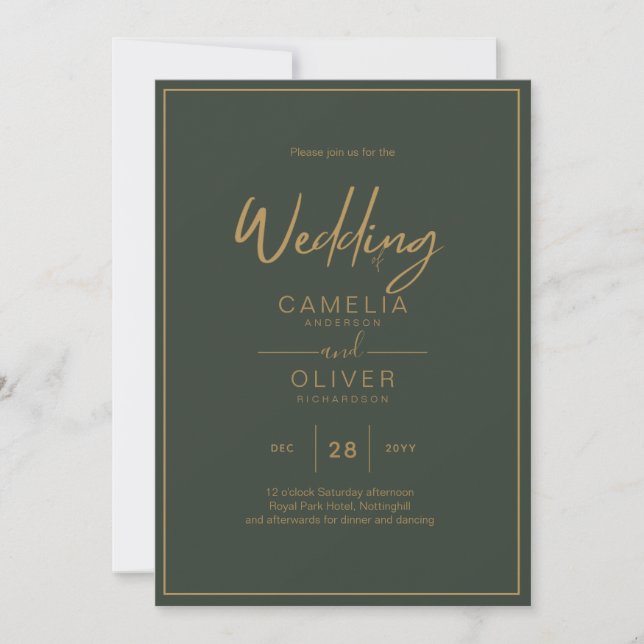 Olive Green Gold Text Script Elegant Modern Invita Invitation (Front)